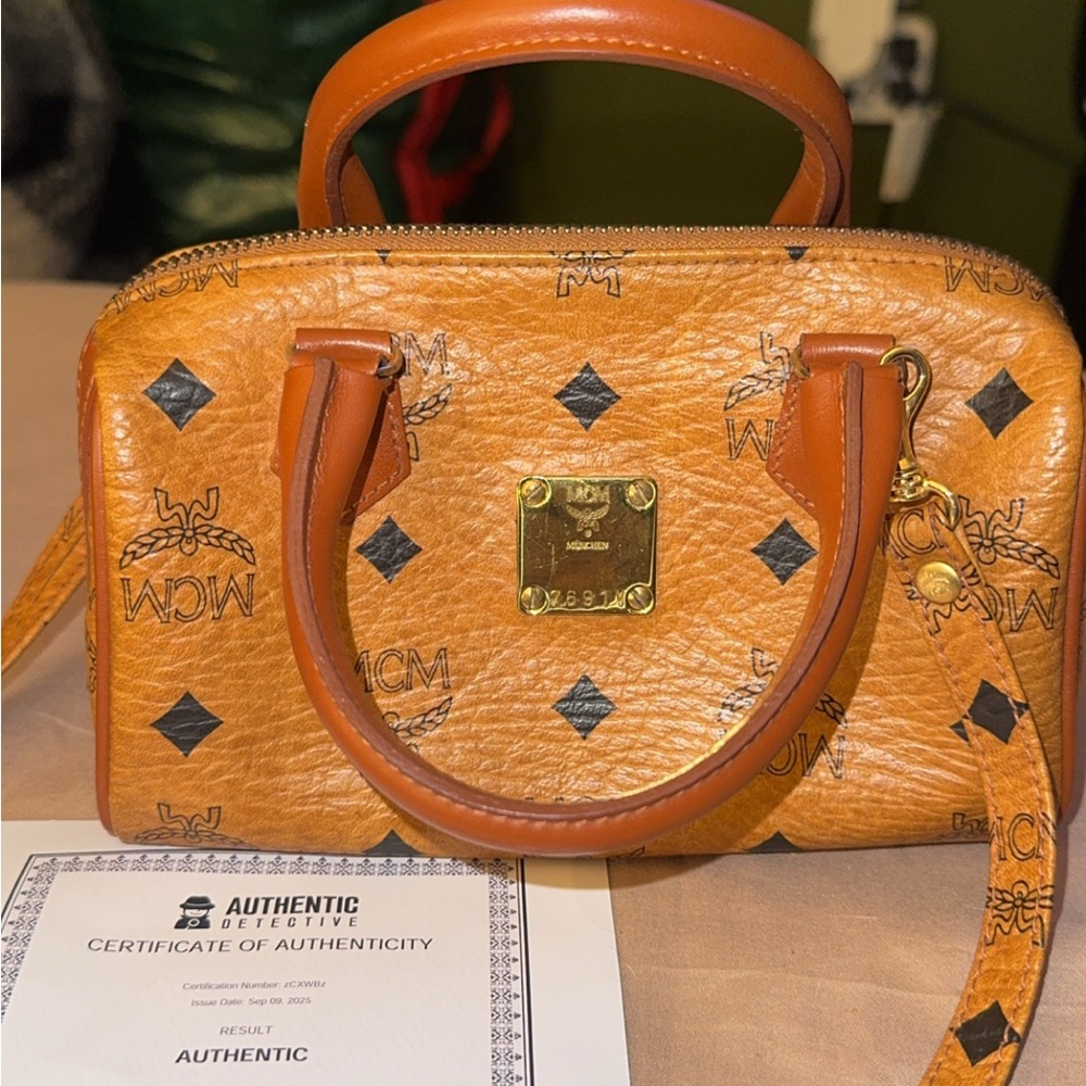 MCM Cognac Vintage NANO Bag with Black Accents